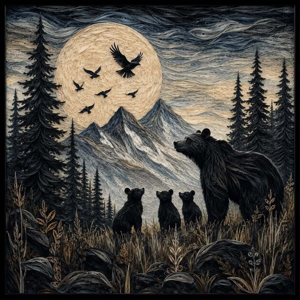 8 X 8 Framed Quilled Bear Family Cd 39